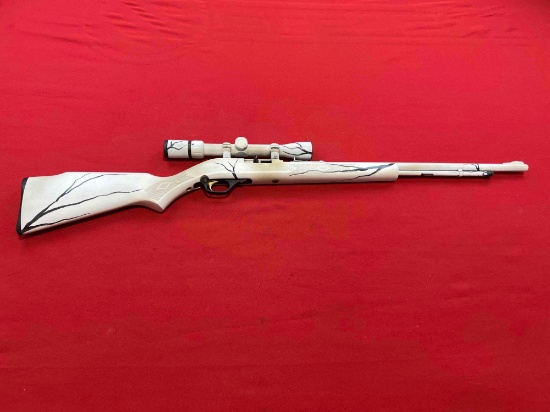 Marlin model 60 .22 semi auto rifle, with Simmons 3-9 scope, white camo ~ta