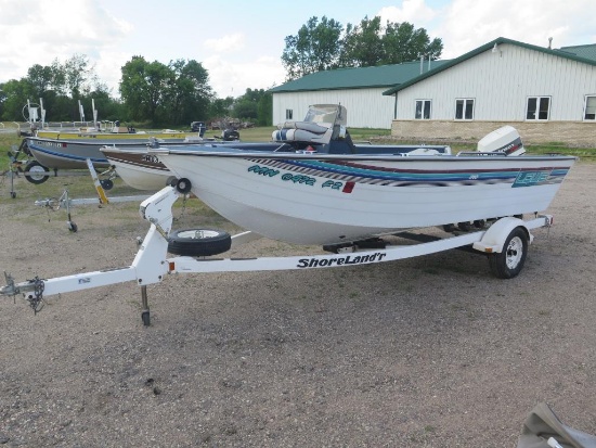 1992 Lowe 17' fishing boat with Johnson 70hp outboard, (recently serviced) Console, Live well,