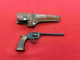 Hunter model .22 short Rim fire revolver, with leather holster ~tag#4007