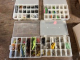 4 tackle totes full of weights, terminal fishing tackle, spoons, and soft p