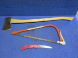 Axe, bow saw and folding saw~tag#4349