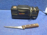 Cheifs Choice electric knife sharpener and boning knife~tag#4357
