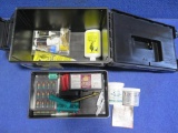 Muzzle loader ammo box with cleaning stuff, 23 50 cal bullets, 98 primers,