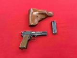 Browning Hi Power 9mm semi auto pistol, adjustable sights with holster & 2
