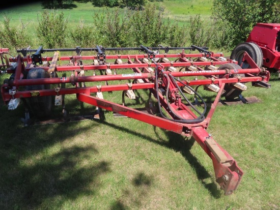 IH 45, 15' Vibrashank field cultivator with spiked tooth harrow