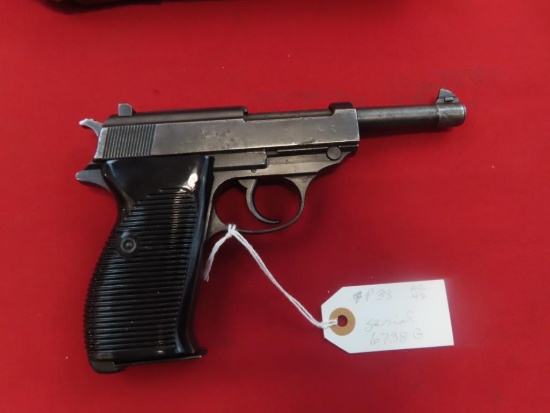 Walther P38 9mm semi auto pistol with soft case, SN 6738e(tag#1081)