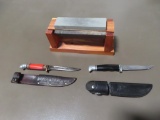 Buck knife, hunting knife and three way sharpening stole pc, tag#1480