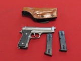 Beretta Model 92FS 9mm semi auto pistol with 3 mags & leather holster, hard