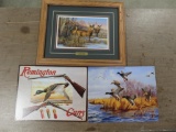 1 framed deer picture, 2 tin duck pictures, tag#3536