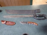 Hand made hunting knife and machete, tag#3791