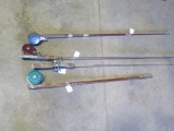 Metal rod & reel, Fly 9' wood older rod with Bronson reel, 2 other fly rod/