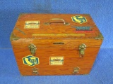 Old wood tacklebox with contents, tag#4070