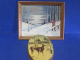 Deer plaque and Deer hunting painting, tag#4087