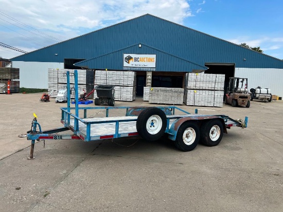 1988 Brewer Utility Trailer, VIN #068814, Flatbed 16' x 76", Dual Axle with Spare Tire & Pintail