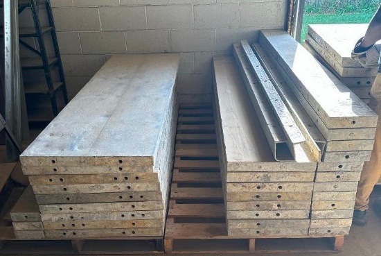 Pallet of 6' Tuf-n-lite aluminum concrete forms, smooth, 6-12 hole pattern (9) 24", (8) 16", (12)