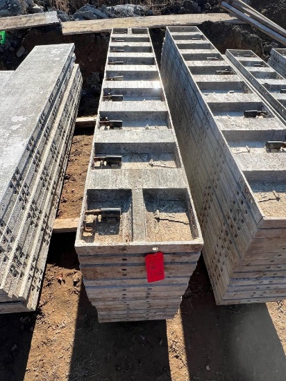 (14) 16" x 9' Western Aluminum Concrete Forms, Smooth, 6-12 Hole Pattern, with attached hardware.
