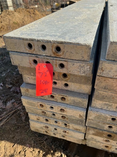 (10) 72" x 1' Western Aluminum Concrete Forms, Smooth, 6-12 Hole Pattern, with attached hardware,