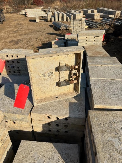 (10) 12" x 1' Western Aluminum Concrete Forms, Smooth, 6-12 Hole Pattern, with attached hardware,