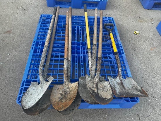 (7) Round Point Shovels, (1) Square Shovel