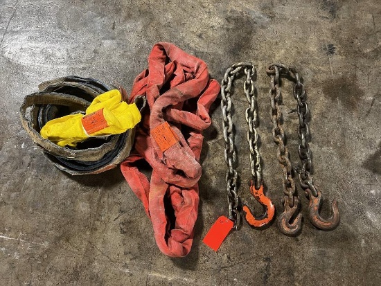 (2) 1/2" Chains with Hooks and (4) Slings