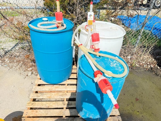 Barrels: Sandmaker Acid, Proshield DEF, AB-1000 Aluminum Brightener, (4) Barrel Pumps