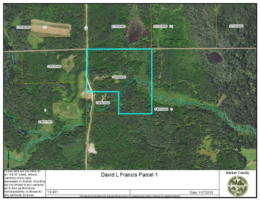 Becker County Parcel Map Parcel One: Becker County Pid# 340009001, 33+/- Acres | Real Estate Land |  Online Auctions | Proxibid