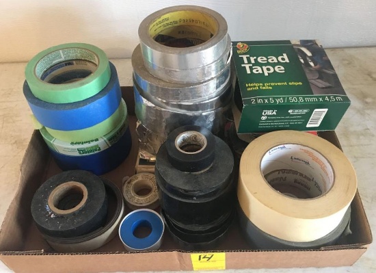 14. Box of assorted tape. - masking tape aluminum tape non-skid tape electrical etc.