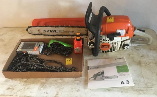 17. Stihl MS 251 chainsaw w/extra chains instruction manual tools & more.