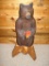 Solid Wood Carved Bear with accompanying wooden pedastal