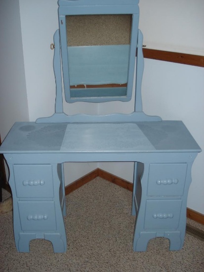 Wooden Dresser with Tilt Mount Mirror and Chair