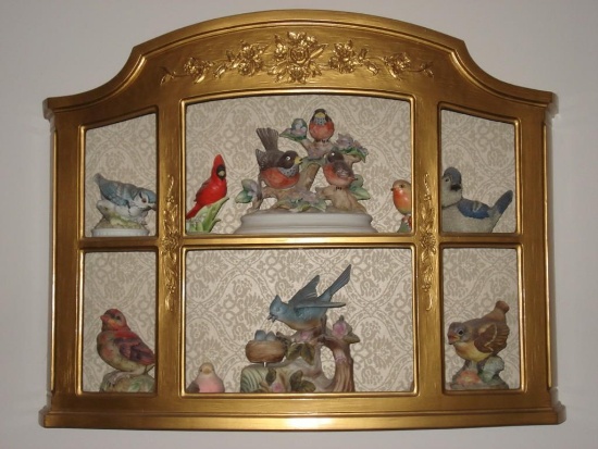 Golden Plastic Shelf with Bird Figurines