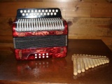 Hohner Erica Accordian and Wooden Pan Flute