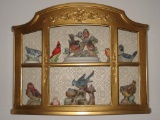 Golden Plastic Shelf with Bird Figurines