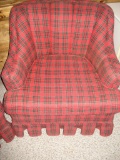 Set of Two Red Plaid Arm Chairs - With Pillows