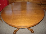 Solid Oak Round Lions Foot Table with Four Solid Oak Chairs