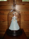 Ceramic Handmade and hand painted doll in Glass Dome with Wooden Pedastal