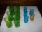 Assorted Glassware - Green Water Glasses and blue/yellow juice glasses