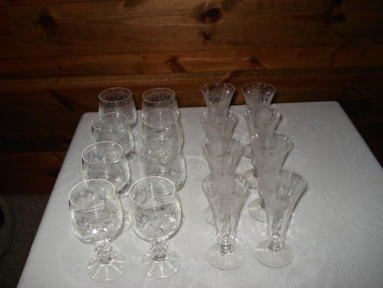 Assorted Crystal Stemware - Wine glasses and Stemless Champaign Flutes