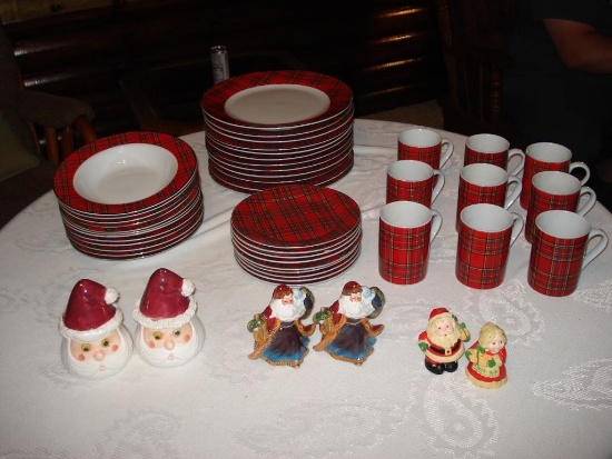 Eight Placement Red Plaid Pacific Rim Porcelain Dinnerware set