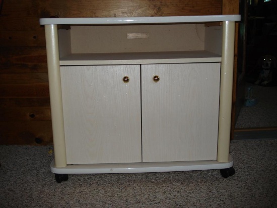 White Laminate TV Stand with Cabinet
