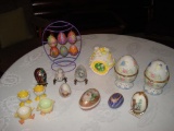 Assorted Egg Themed Decorations Candles and Egg Holders