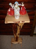 Wooden Plant Stand and Assorted China Lady Figurines