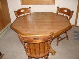 Solid Oak Octagonal Table with 3 Solid Oak Chairs