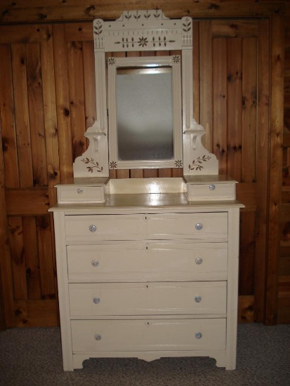 Antique Dresser with Attached Adjustable Mirror