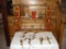 Solid Wood Shelf with Assorted Vases and Metal Wall hangings