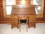 Solid Wood Roll Top Desk and Solid Wooden Chair