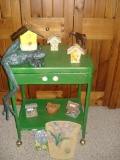 Vintage Metal Cart with Drawer and Assorted Home Decor