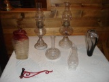 Two Oil Lanterns and Glass Vases