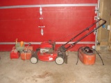 Push Mower and Assorted Gas Cans