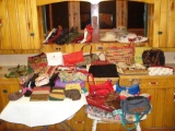 Wicker and Wood bench seat - Assorted Hats/Purses/Scarves/Tapestries